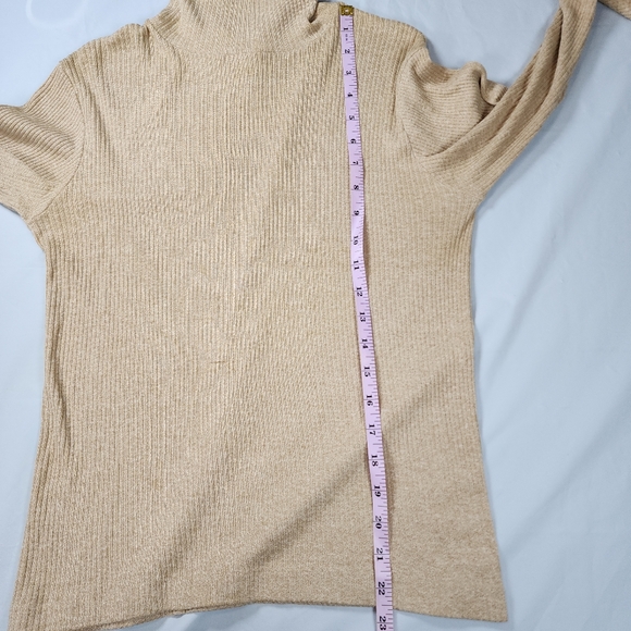 Profile Ribbed Turtleneck Sweater Tan Neutral Base Layer Size Medium - Picture 10 of 14